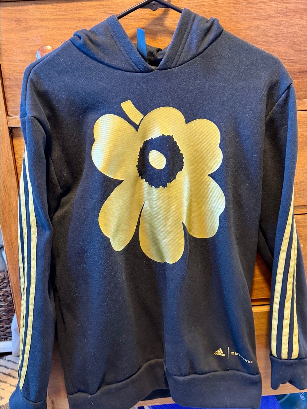 adidas Black Hoodie with Gold Flower Graphic